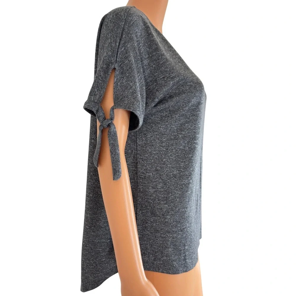 A New Day Womens Grey Marl Knit‎ Tie Sleeve Scoop Neck High Low Top Size M